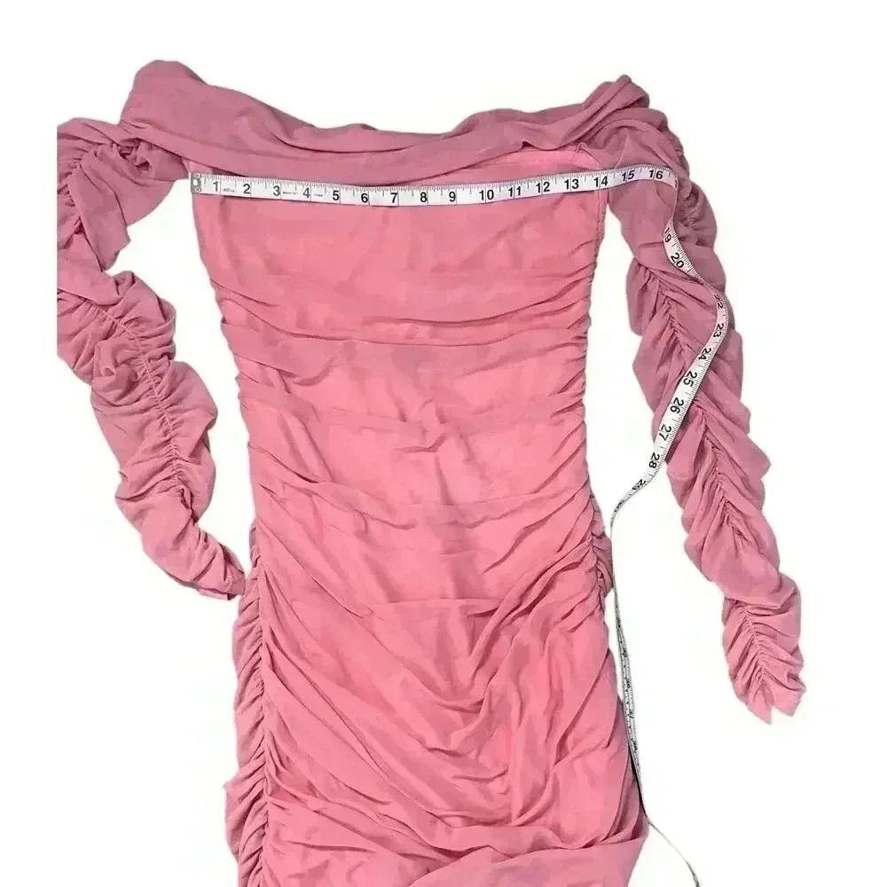 Fashion Nova Ready In A Ruched Off Shoulder Midi Dress - Pink Size Large - Picture 9 of 11